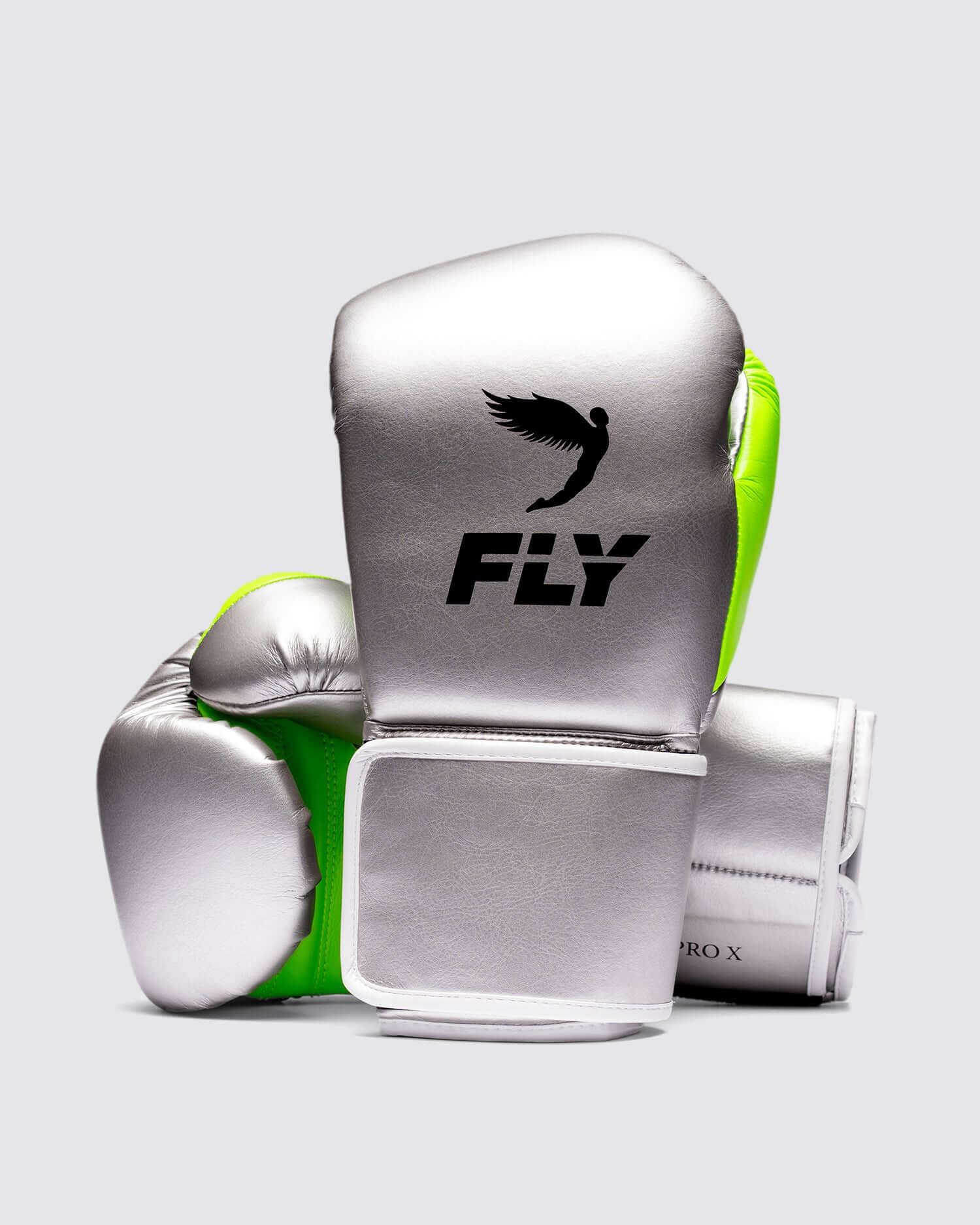 Fly Boxing Gloves Silver/Parrot 14oz Leather Training Gloves