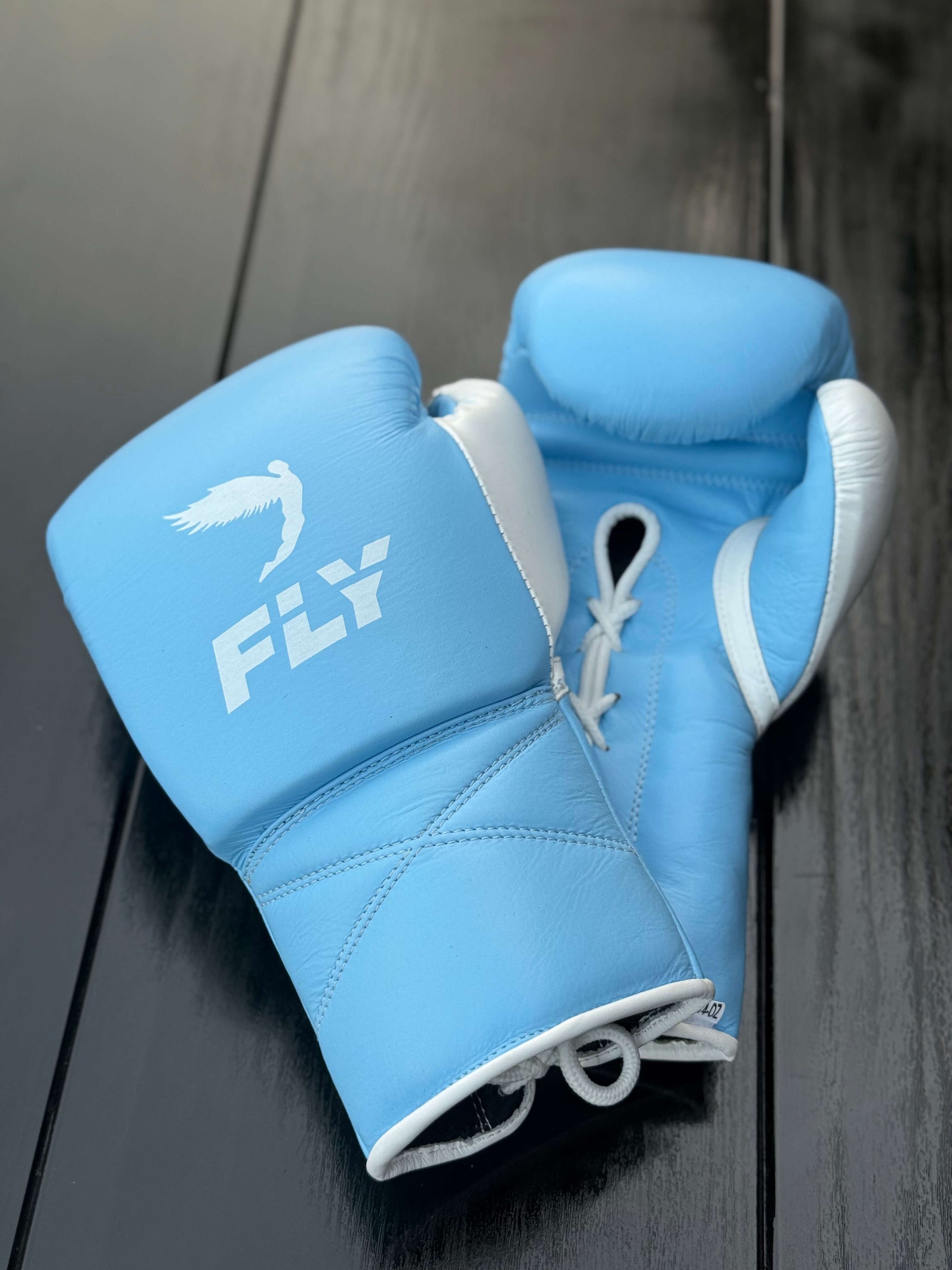 Fly Sky-Blue/White Boxing Gloves Premium Leather Training Pair View