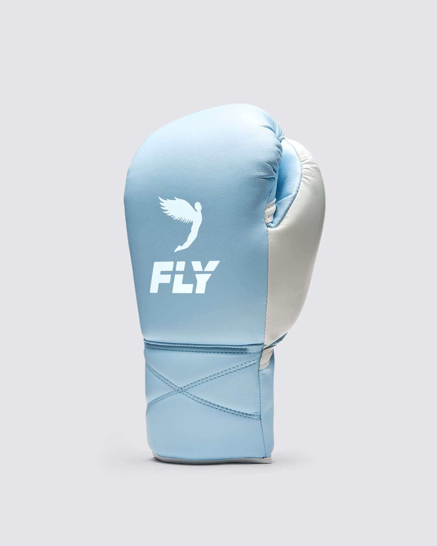 Fly Sky-Blue/White Boxing Gloves Premium Leather Training Pair Back View