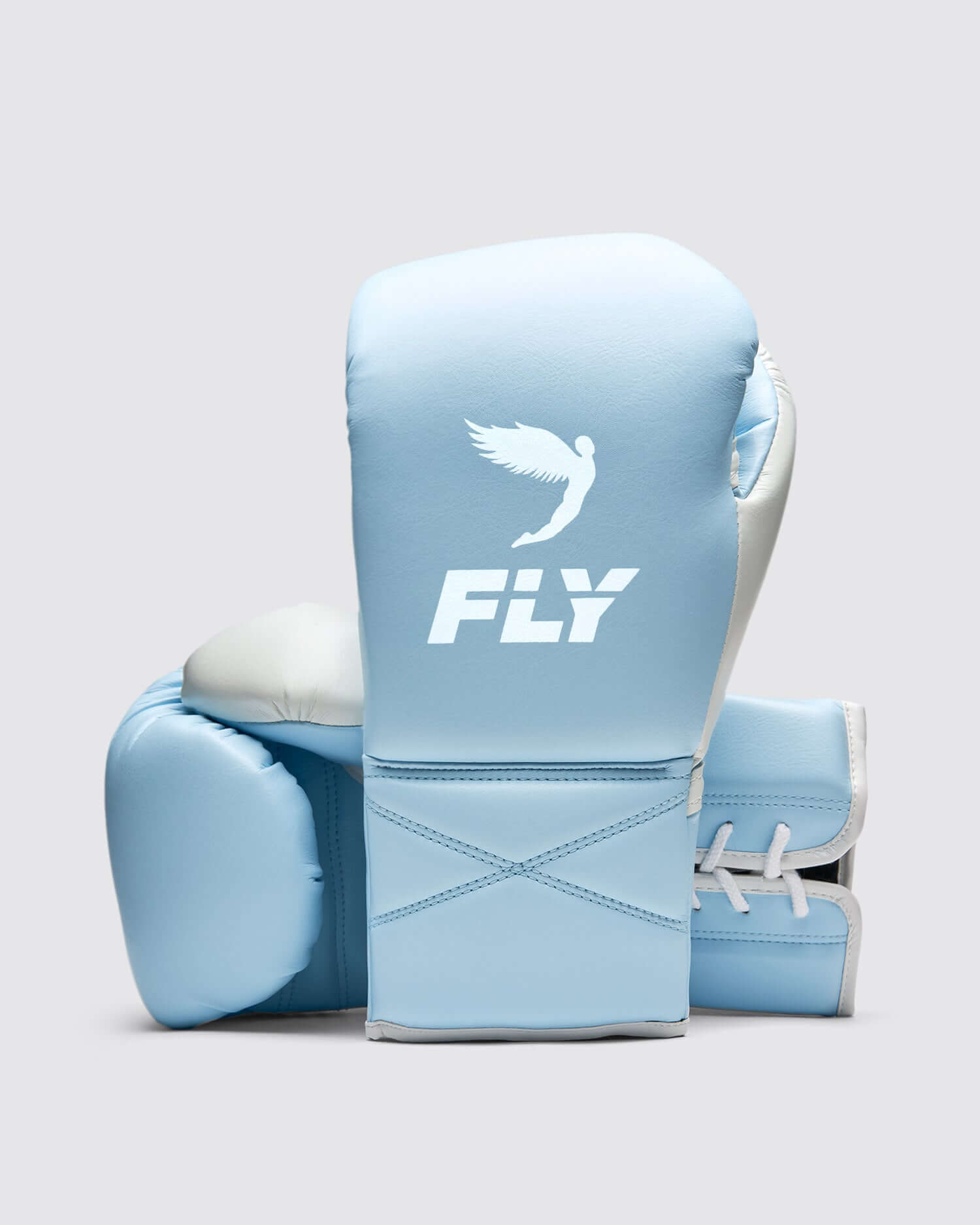 Fly Sky-Blue/White Boxing Gloves Premium Leather Training Pair