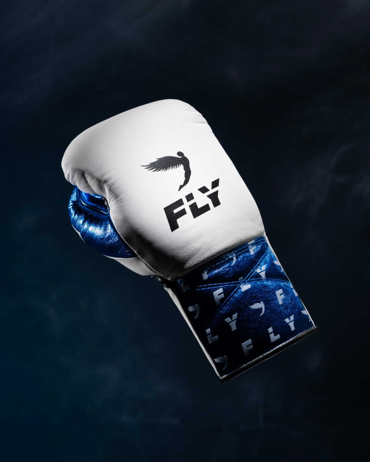 Fly White/Blue 14oz Boxing Gloves Custom Sparring Gloves Back View