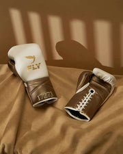 Fly White/Brown/Gold Leather Boxing Gloves Custom Fit Training