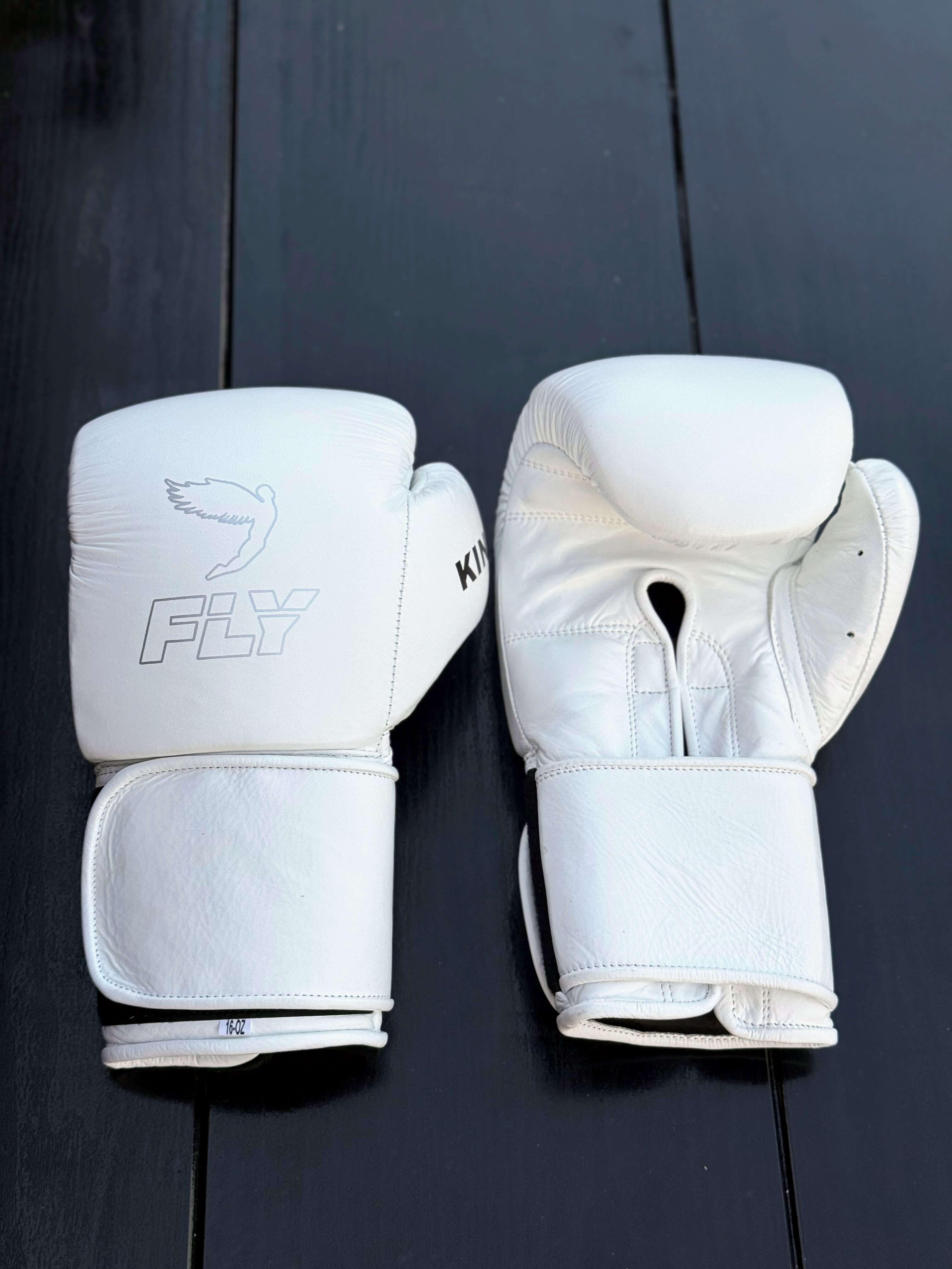Fly White Boxing Gloves 14oz Premium Training Gloves Front View