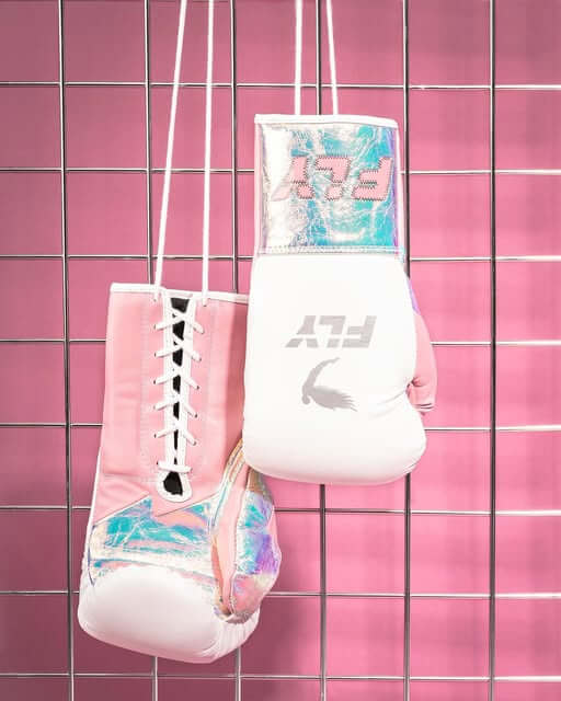 Fly White/Pink/Silver Boxing Gloves Custom Fit Gym Training