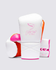 Fly White/Orange/Pink Full View Leather Boxing Gloves