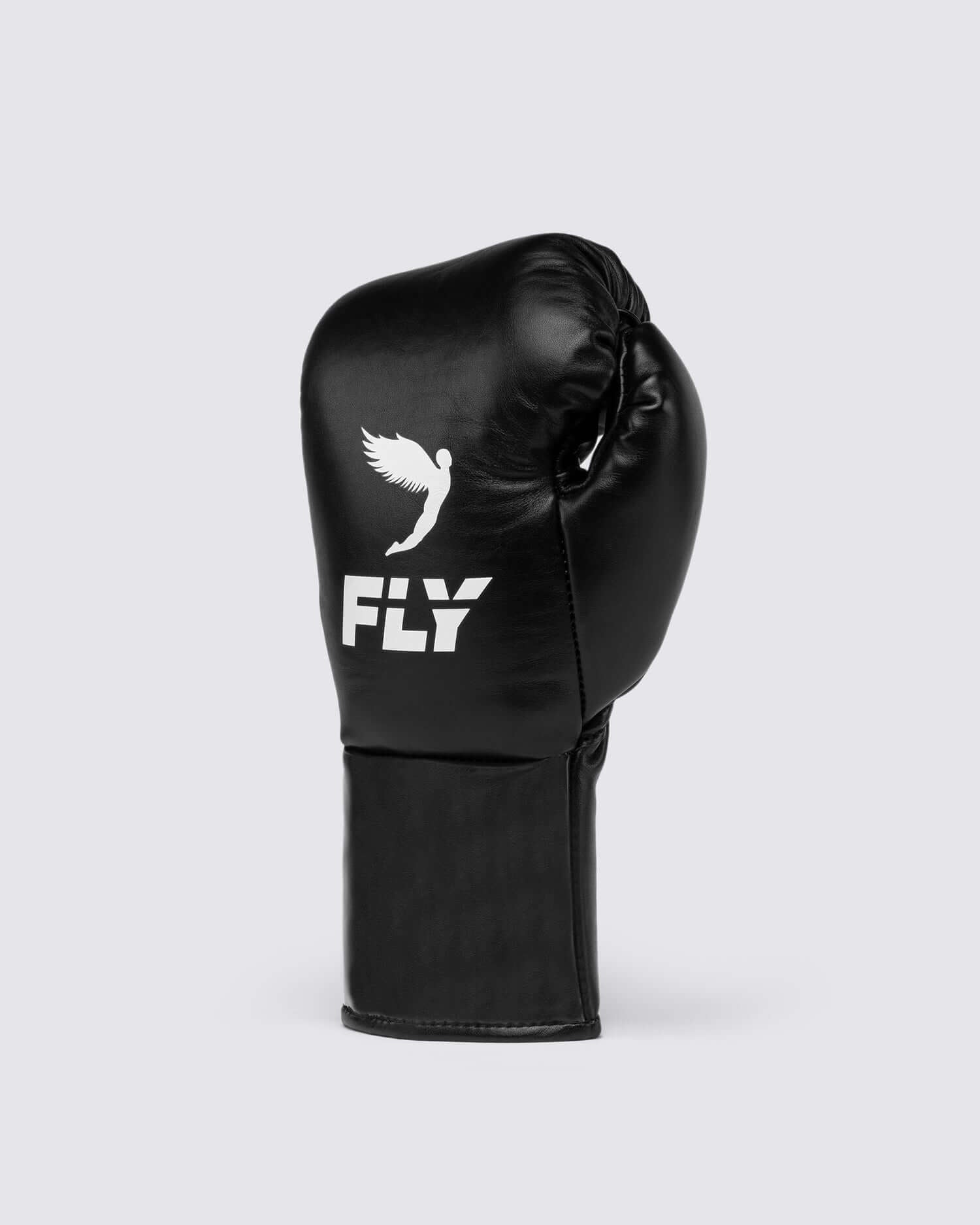 Fly Boxing Gloves Black/White 14oz Leather Training Gloves Back View