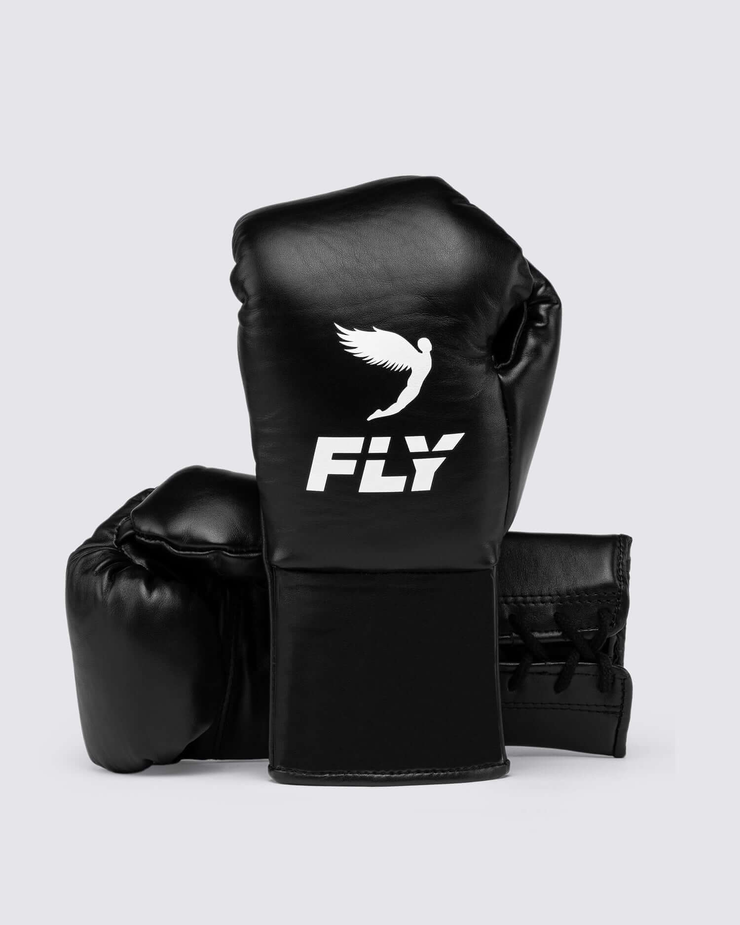 Fly Boxing Gloves Black/White 14oz Leather Training Gloves