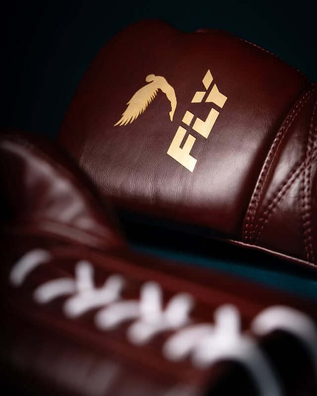 Fly Boxing Gloves Maroon/Gold 14oz Leather Training Gloves Back view
