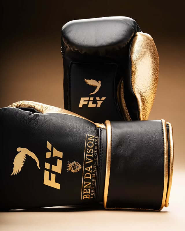 Fly Black/Gold Boxing Gloves Premium Gym Training Pair