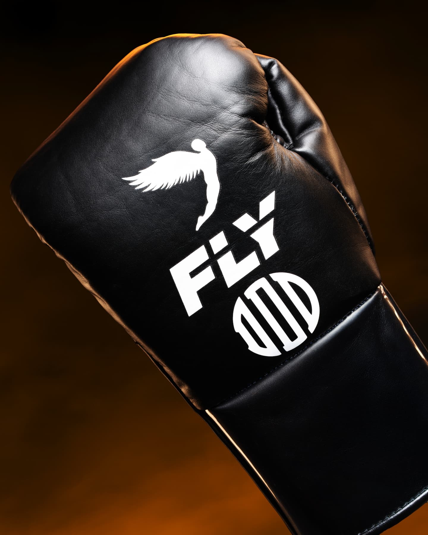 Fly Black/White Boxing Gloves Durable Sparring Gloves Logo View