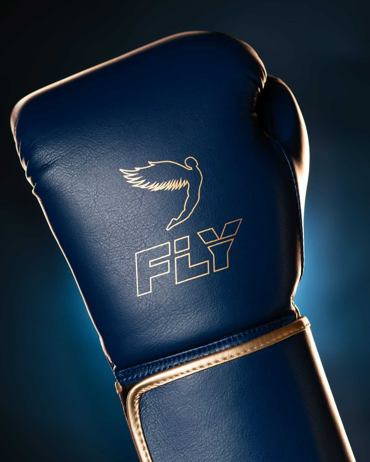 Fly Blue/Gold Boxing Gloves Premium Leather Training Pair