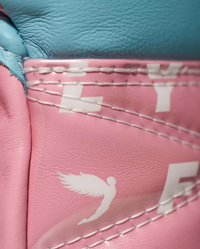 Fly Blue/Pink Boxing Gloves Premium Gym Training Pair close view