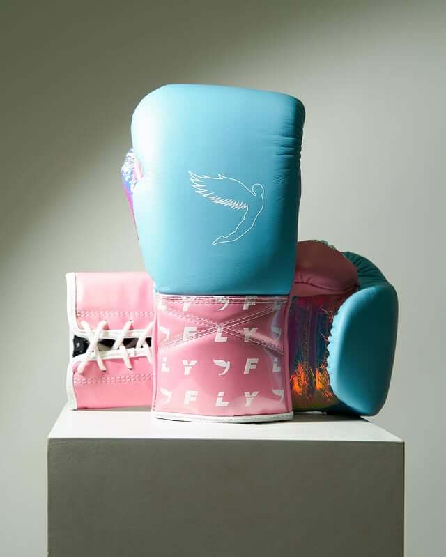 Fly Blue/Pink Boxing Gloves Premium Gym Training Pair