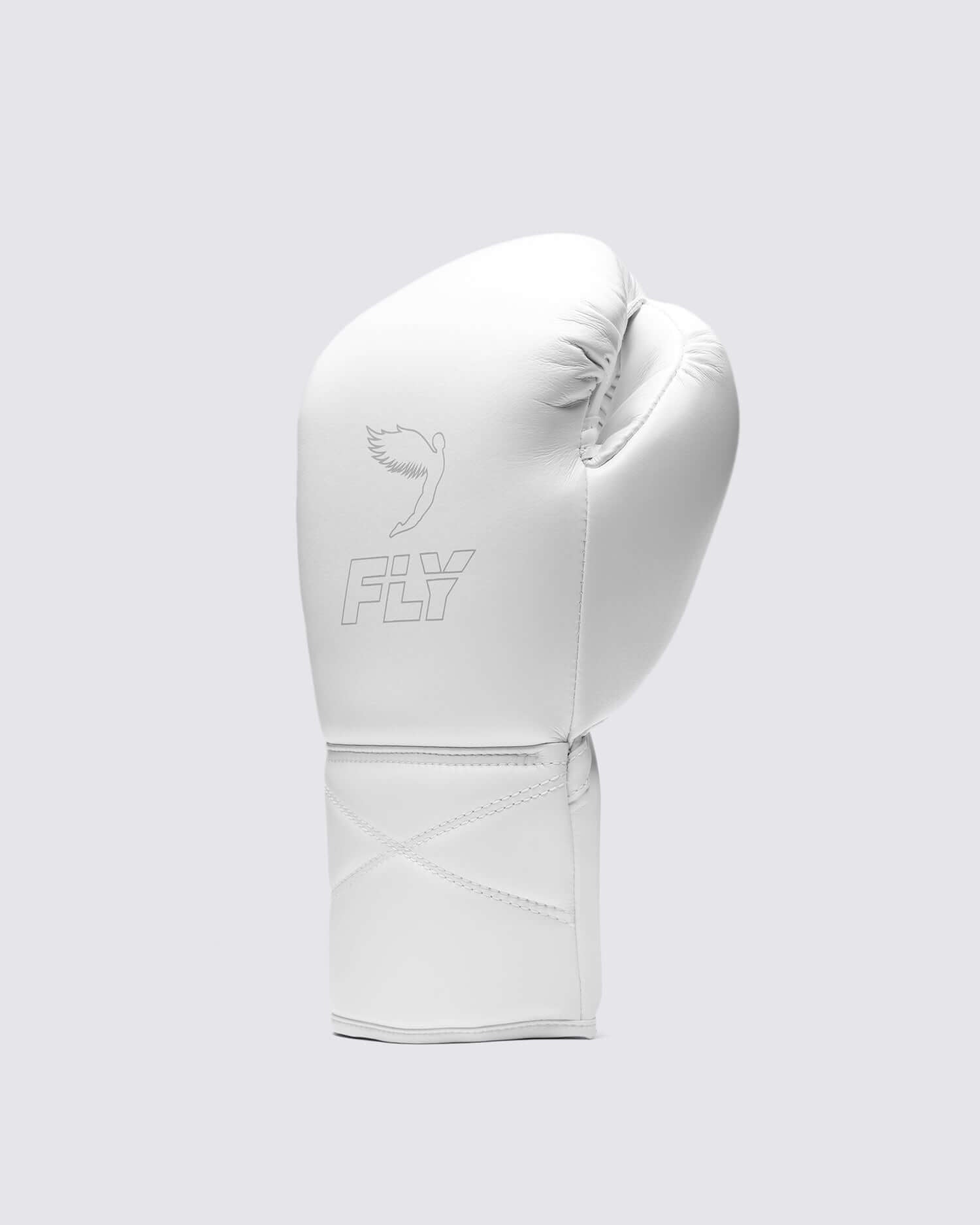 Fly White Leather Boxing Gloves Custom Fit Training Back View