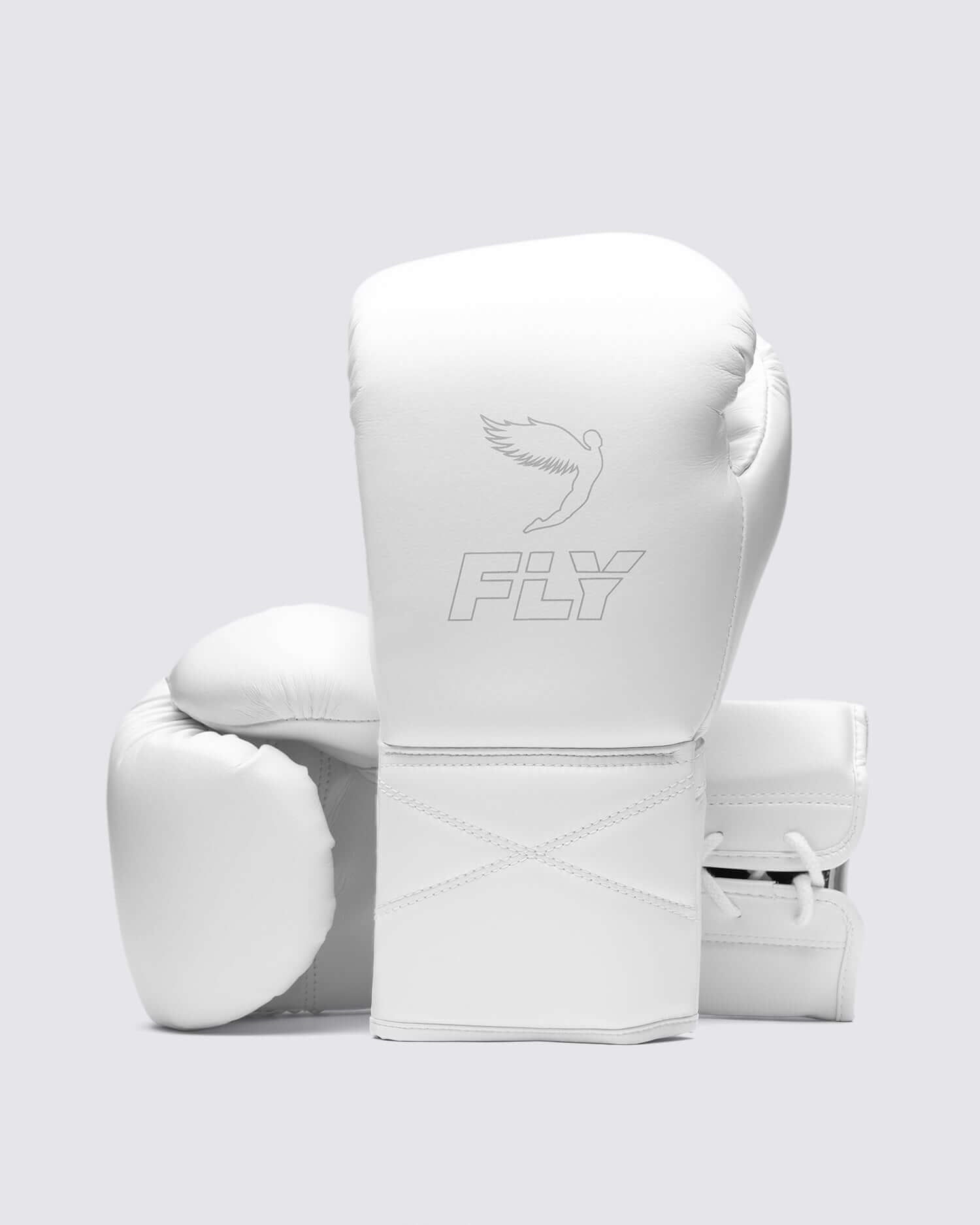 Fly White Leather Boxing Gloves Custom Fit Training