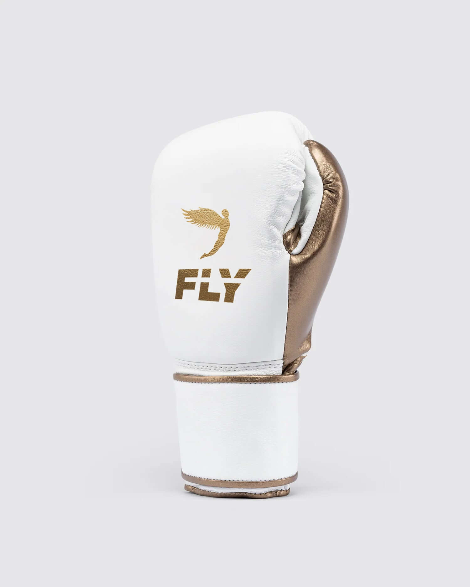 Fly White/Brown Boxing Gloves Sparring Training Gloves back view