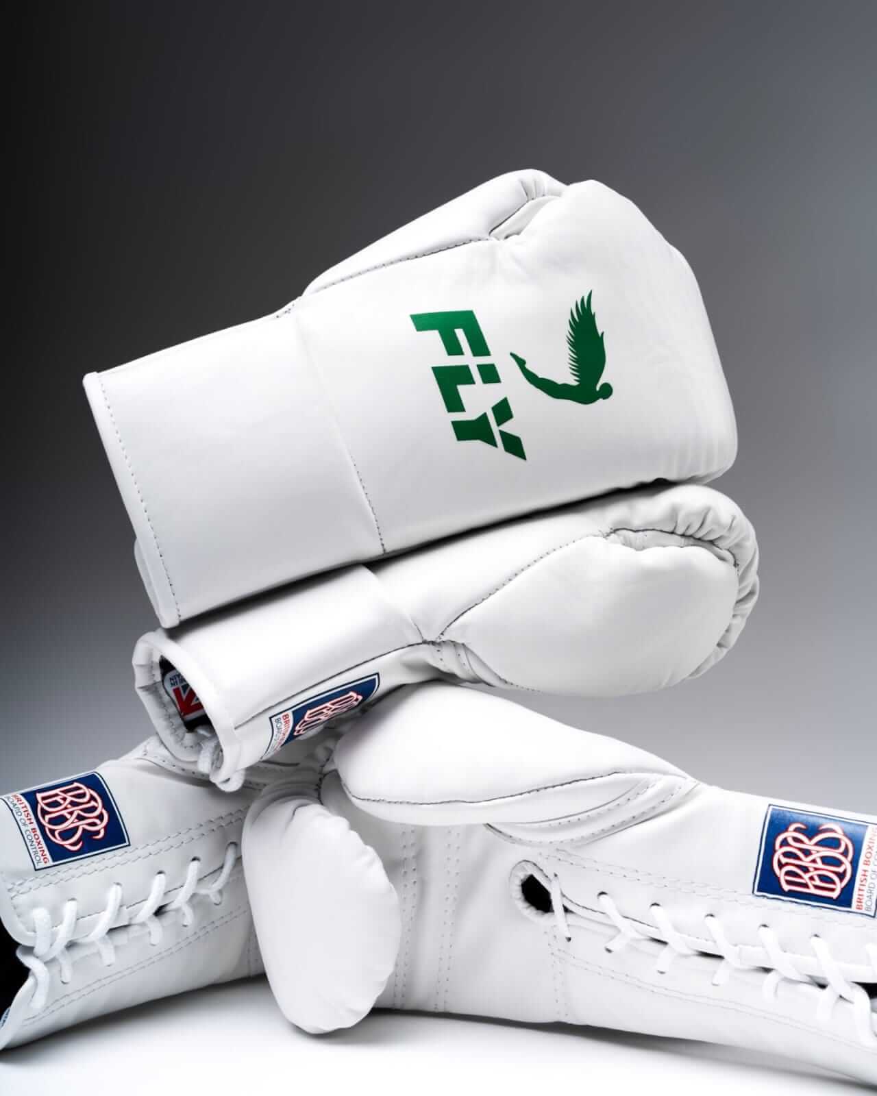 Fly Green White/Green Boxing Gloves 14oz Premium Training Gloves Back View