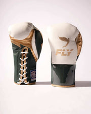 Fly White/Green/Gold 14oz Boxing Gloves High Quality Gym Gloves