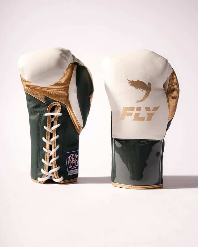 Fly White/Green/Gold 14oz Boxing Gloves High Quality Gym Gloves