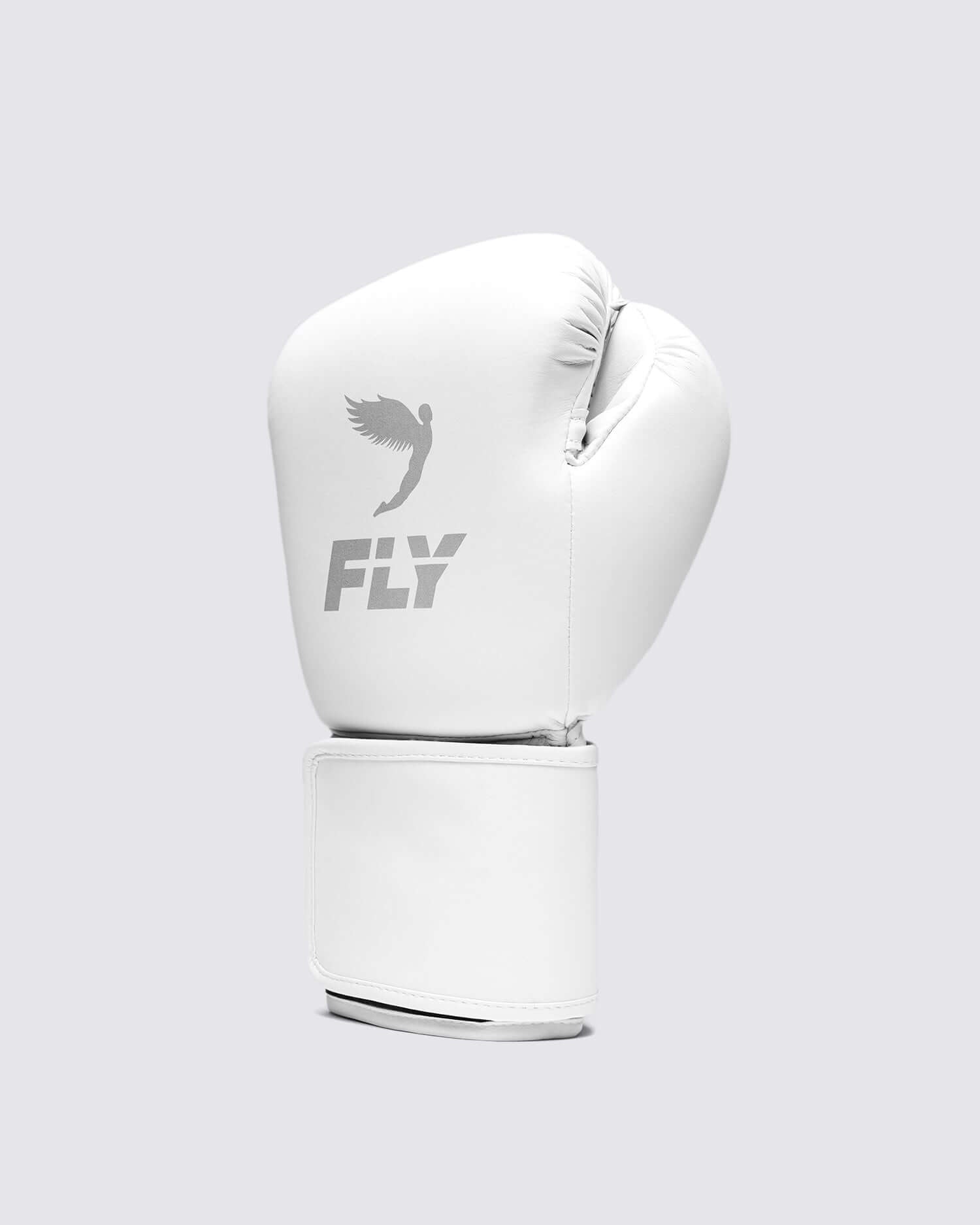 Fly White Leather Boxing Gloves Heavy Duty Training Pair Back View