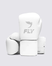 Fly White Leather Boxing Gloves Heavy Duty Training Pair