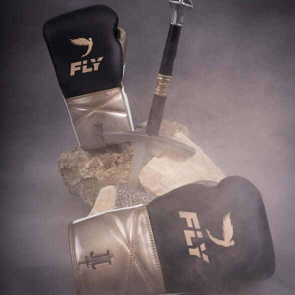 Fly Black/Gold/White Boxing Set Heavy Duty Gloves Training Collection Gloves View