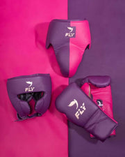 Fly Premium Boxing Set Purple/Pink Items Gloves Headguard View