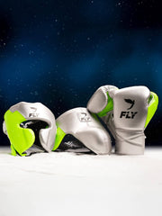 Fly Boxing Set Silver/Parrot 14oz Gloves with Headguard Training Kit
