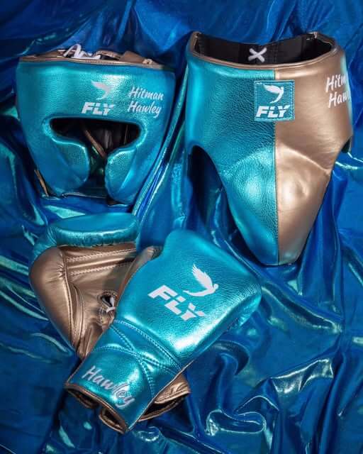 Fly Boxing Set Blue/Gold 14oz Gloves with Headguard Training Kit