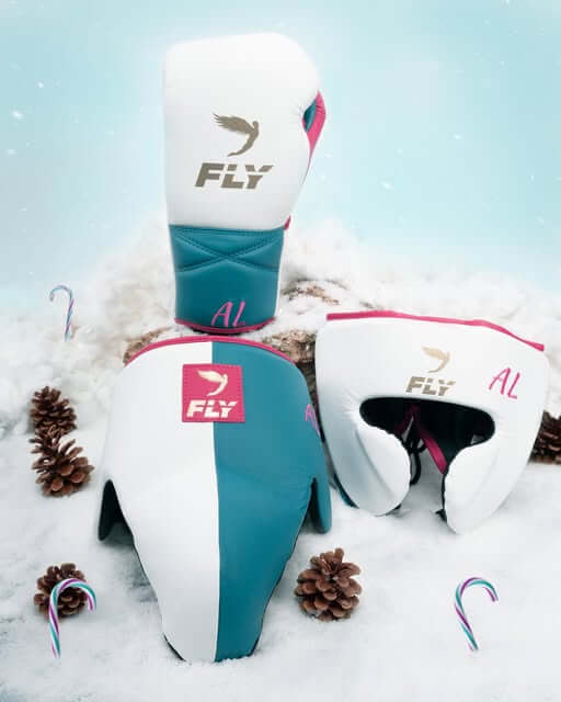 Fly White/Blue/Pink Boxing Set Fitness Training Gloves Headguard
