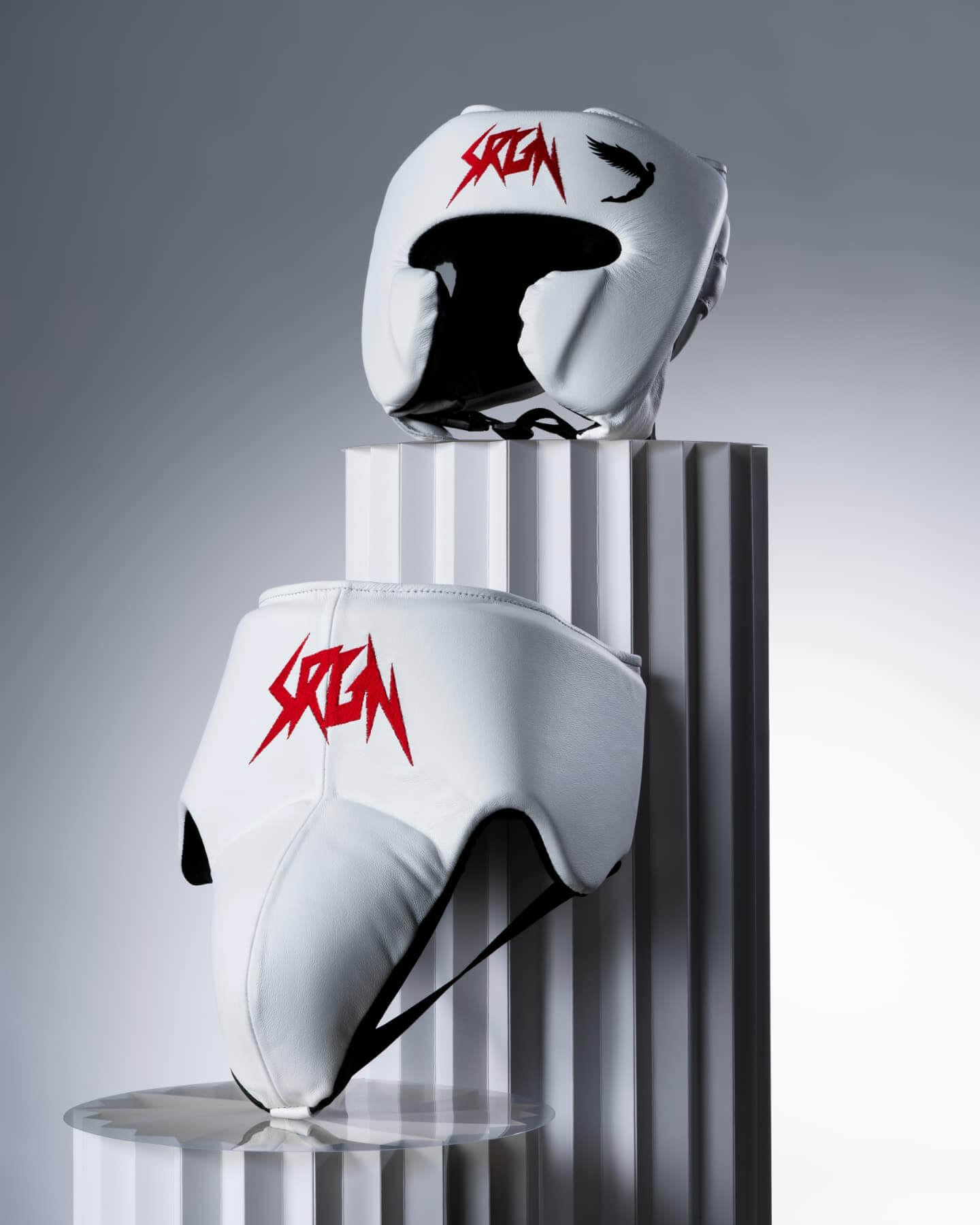 Fly Complete Boxing Set White Gloves Headguard Training Bundle Headguard and Groinguard 