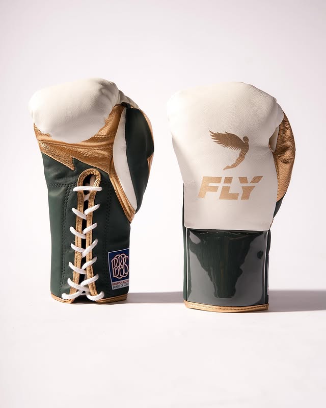 Fly Boxing Gloves Lace-Up | White/Green/Gold
