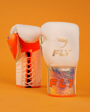 Fly Boxing Gloves Lace-Up | White/Orange/Silver