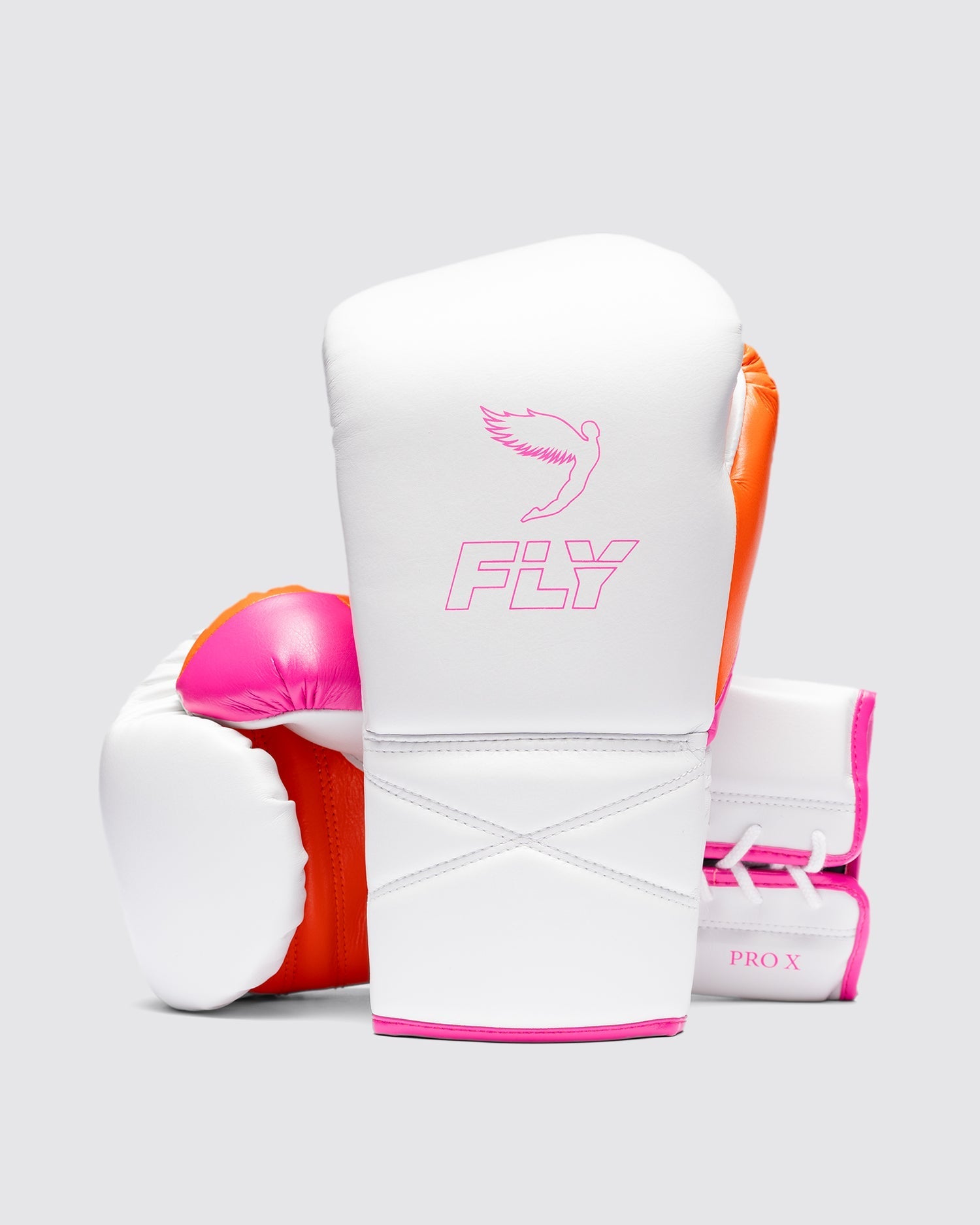 Fly Boxing Gloves Lace-Up | White/Pink/Orange