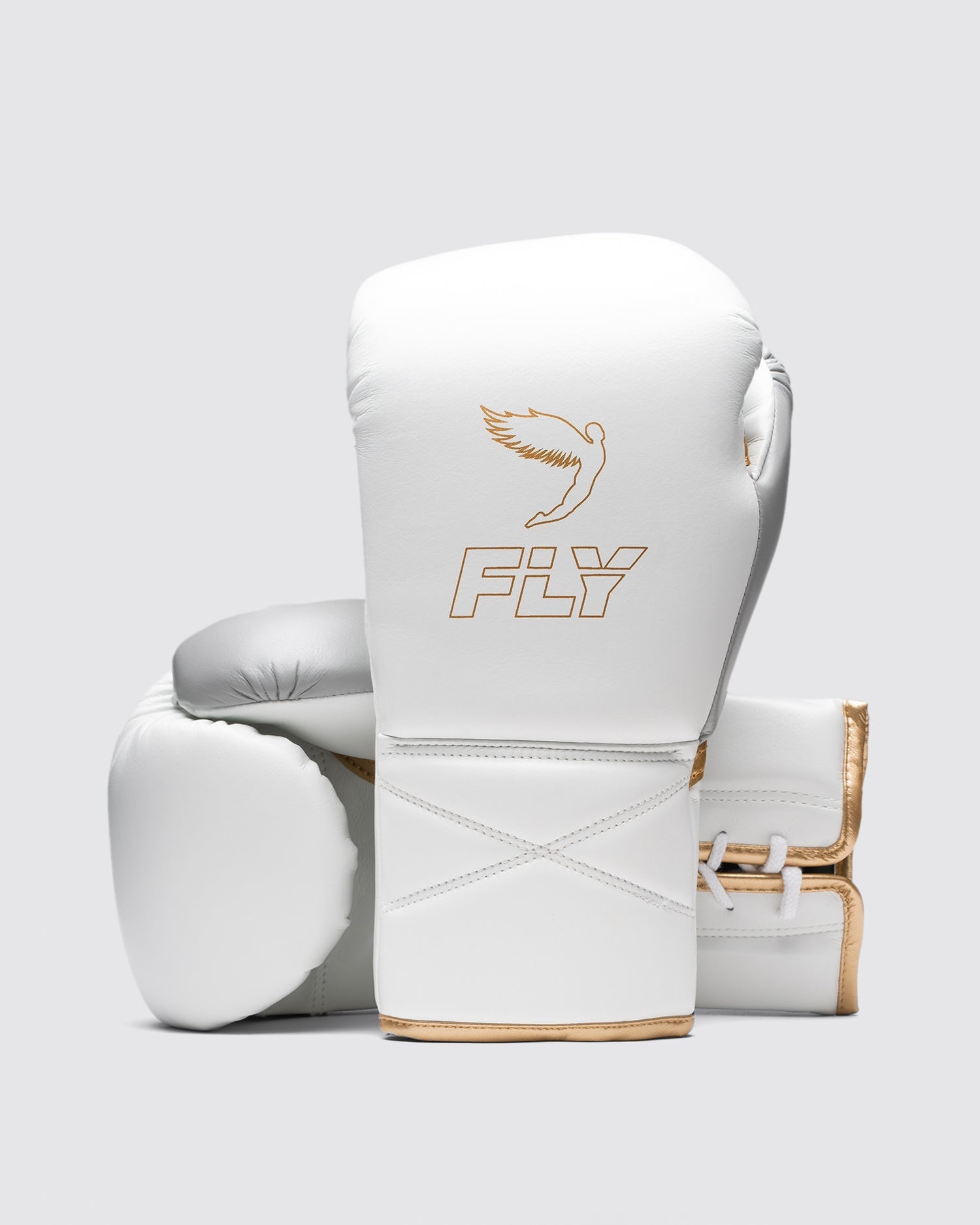 Fly Boxing Gloves Lace-Up | White/Silver/Gold