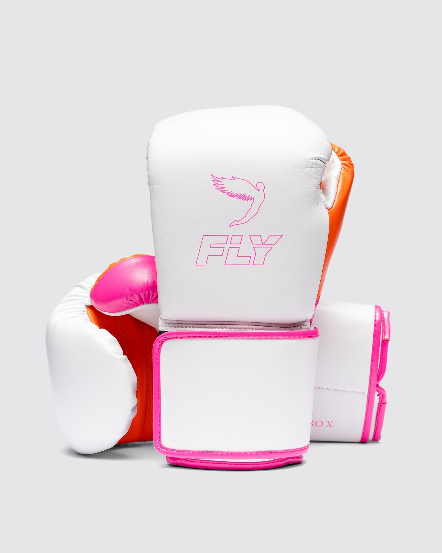 Fly Boxing Gloves Velcro | White/Pink/Orange