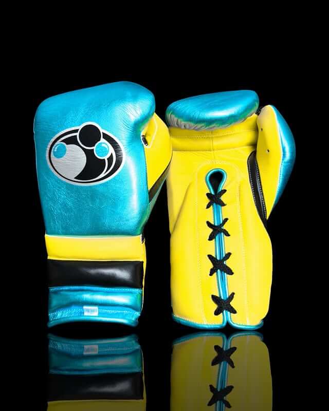 Grant Training Boxing Gloves Blue/Yellow/Black front and back view 16oz Durable