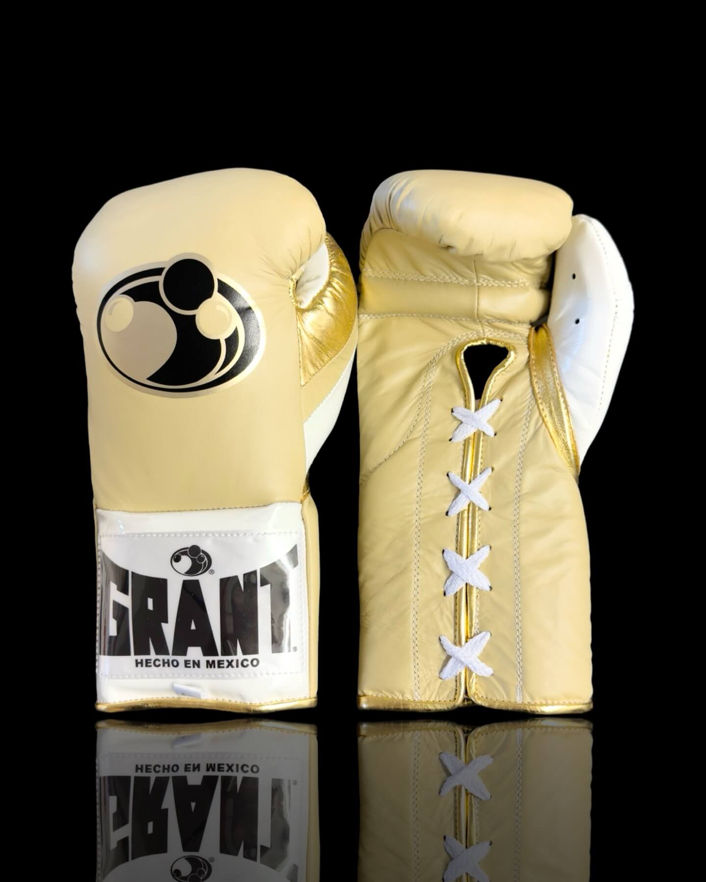 Grant Gold/White Leather Boxing Gloves Heavy Duty Training Pair