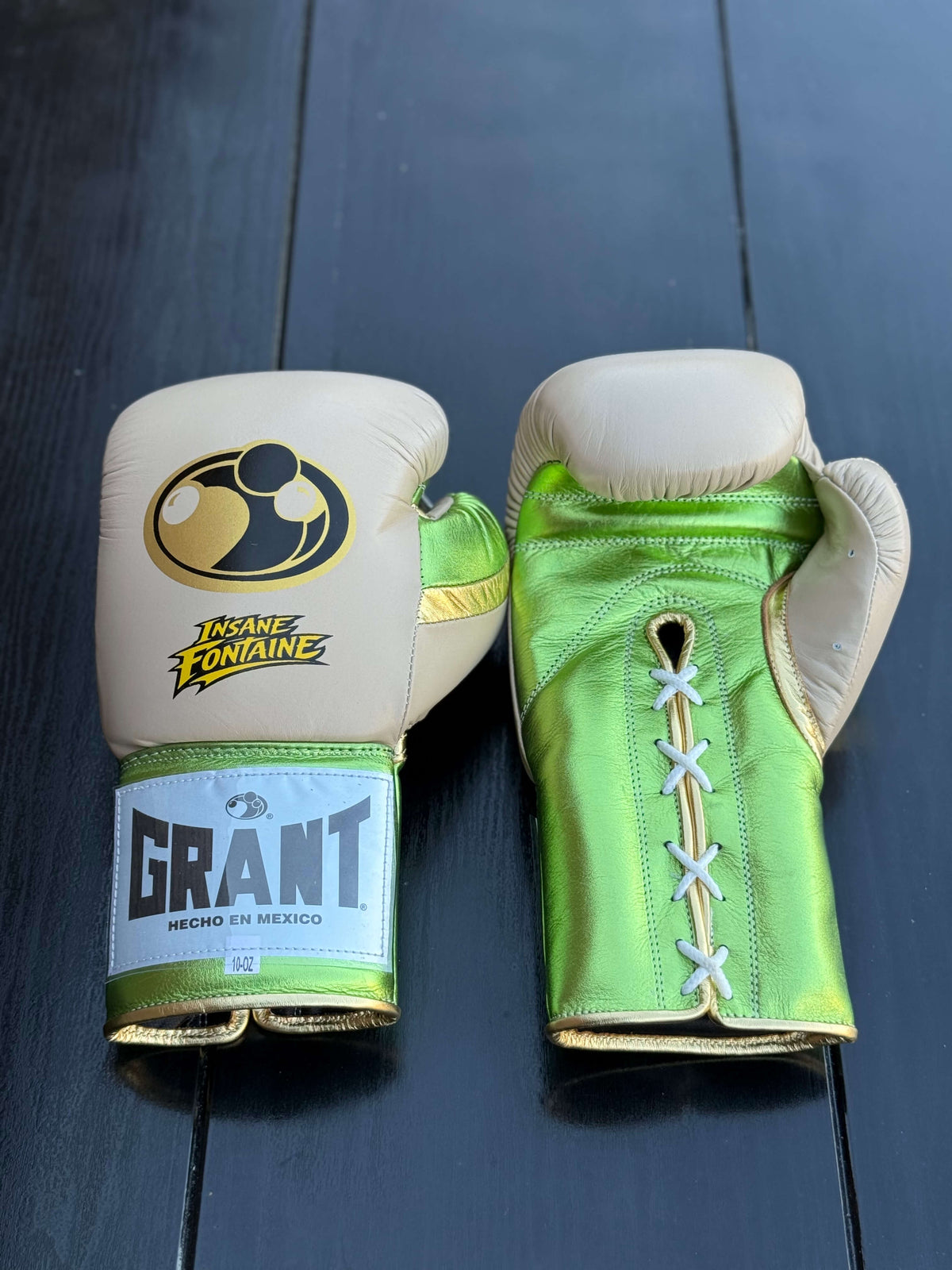 Grant Boxing Gloves Beige/Green/Gold Training Gloves Front View