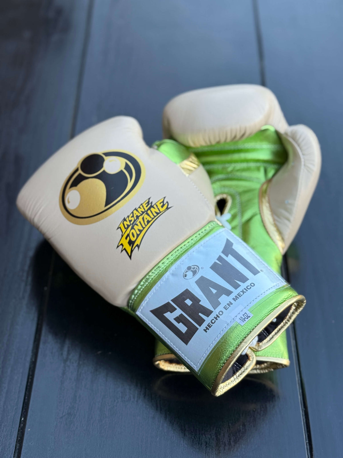 Grant Boxing Gloves Beige/Green/Gold Training Gloves with Secure Wrist Strap