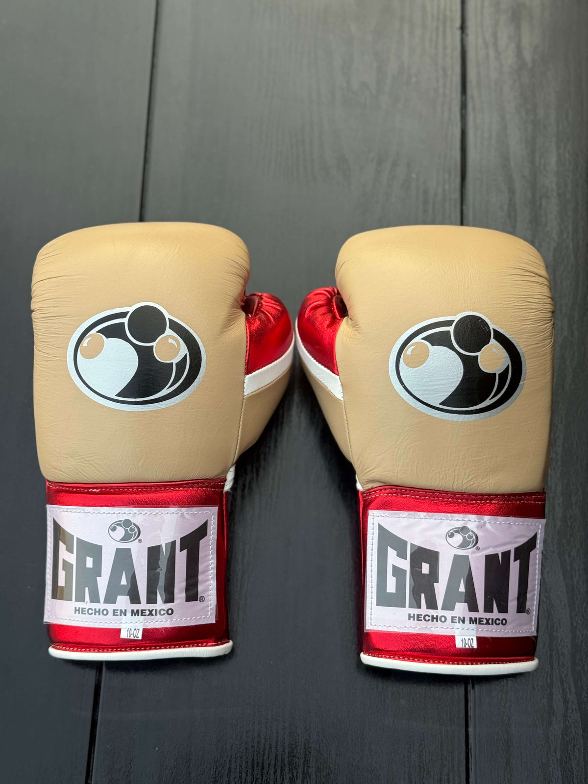 Grant Boxing Gloves Beige/Red/White Padded Leather Gloves Back View