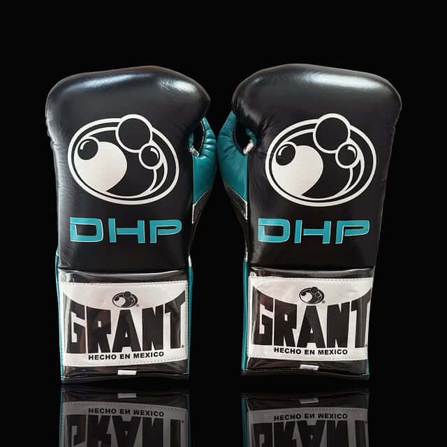 Grant Black/Blue/Silver Leather Boxing Gloves Custom Fit Training Back View
