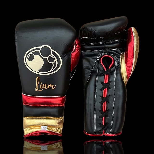 Grant Boxing Gloves Black/Gold/Red on Hands Training Action Shot