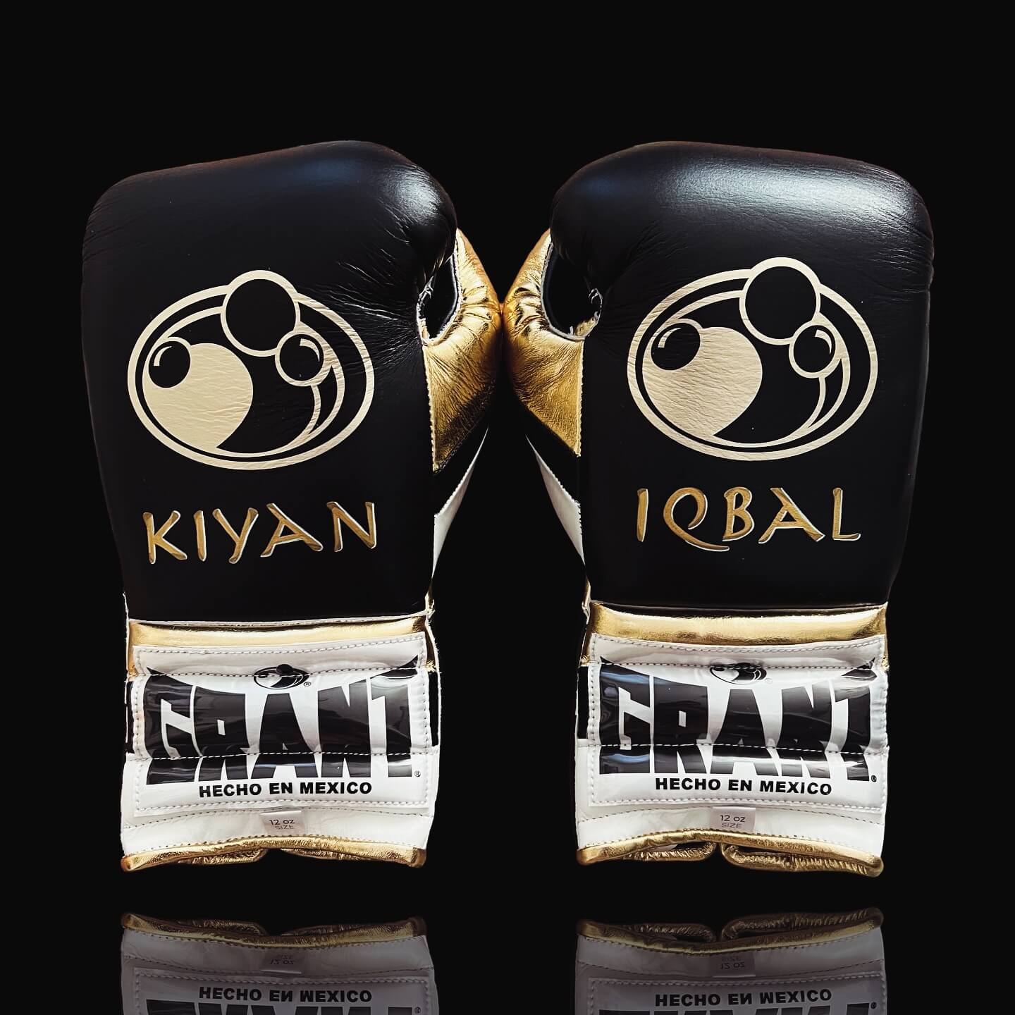 Grant Black/Gold/White Boxing Gloves Premium Leather Training Pair Back View
