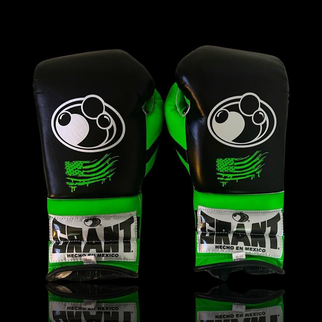 Grant Black/Green Boxing Gloves Durable Sparring Gloves Back View