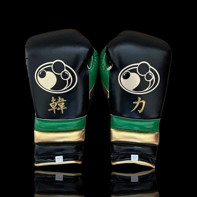 Grant Black/Green/Gold Boxing Gloves Custom Fit Gym Training Back View