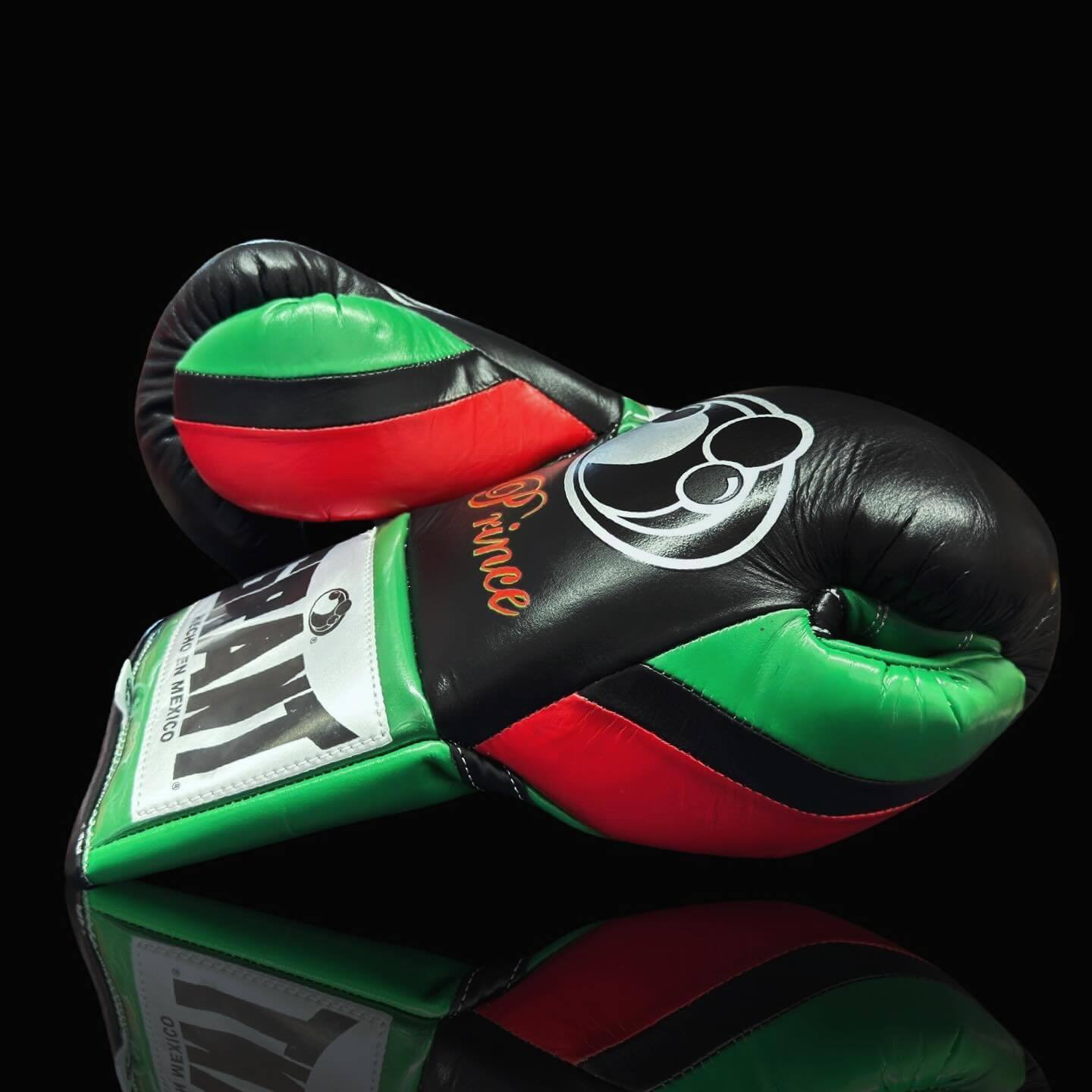 Grant Black/Green/Red Leather Boxing Gloves Custom Fit Training Thumb View