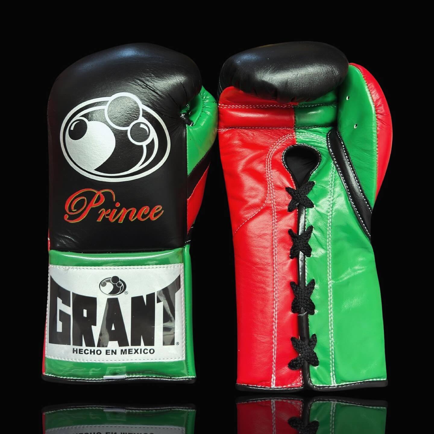 Grant Black/Green/Red Leather Boxing Gloves Custom Fit Training