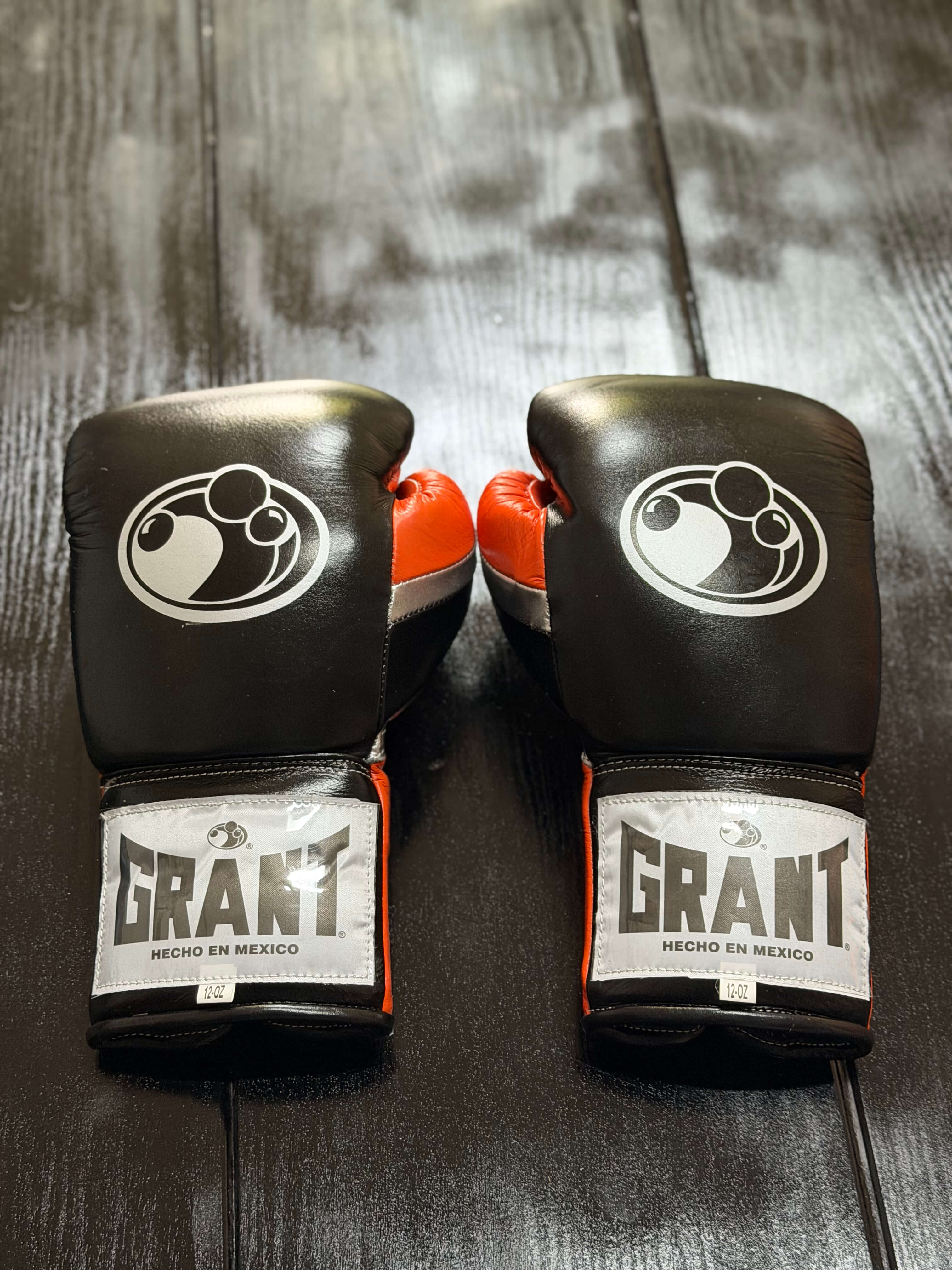 Grant Boxing Gloves Black/Orange/Silver Leather Training Gloves Back View