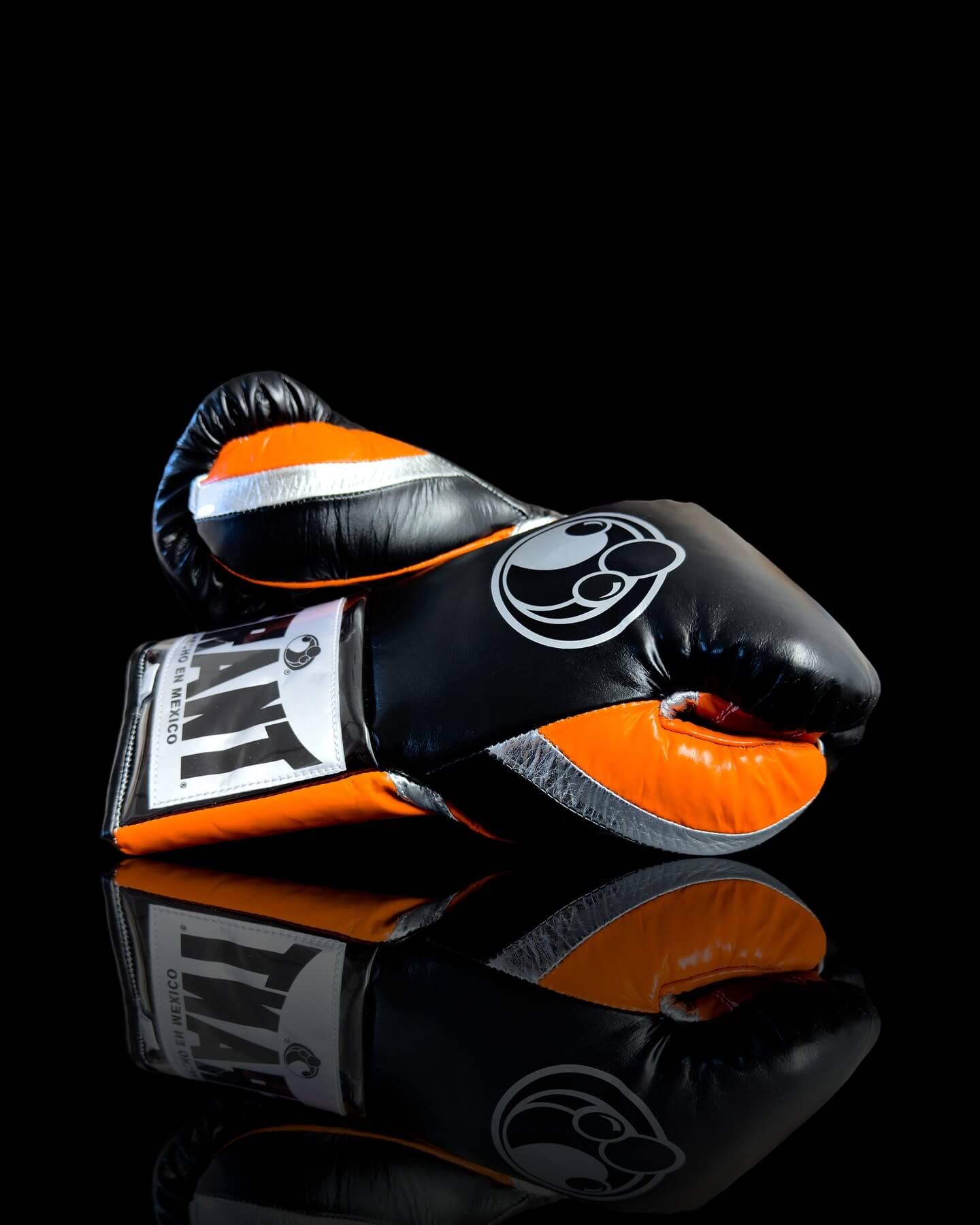 Grant Black/Orange/Silver Full View Leather Boxing Gloves Thumb View